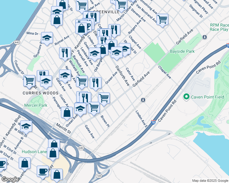 map of restaurants, bars, coffee shops, grocery stores, and more near 5 Albert Place in Jersey City