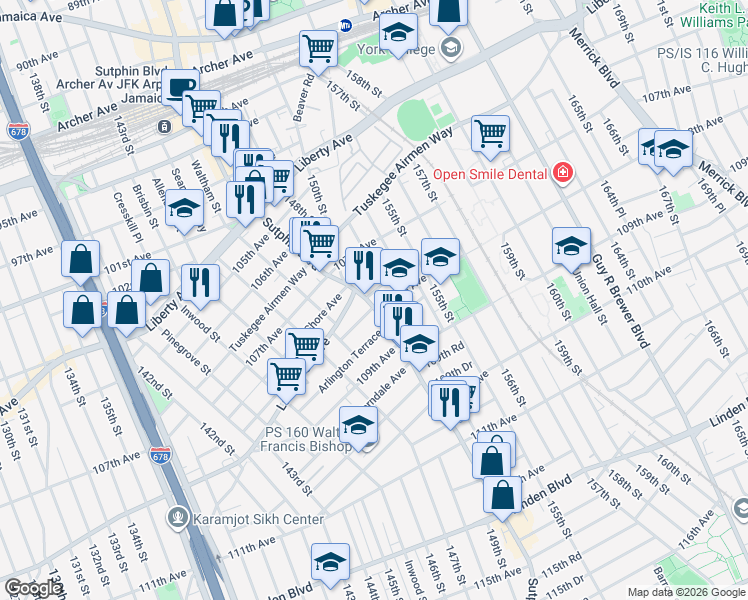 map of restaurants, bars, coffee shops, grocery stores, and more near in Queens