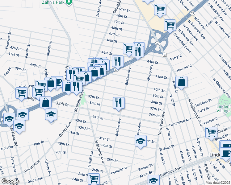 map of restaurants, bars, coffee shops, grocery stores, and more near 364 38th Street in Lindenhurst