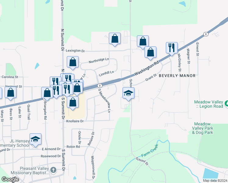 map of restaurants, bars, coffee shops, grocery stores, and more near 232 Briarcliff Drive in Washington