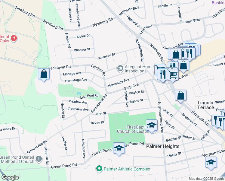 map of restaurants, bars, coffee shops, grocery stores, and more near 2670 Hermitage Avenue in Easton