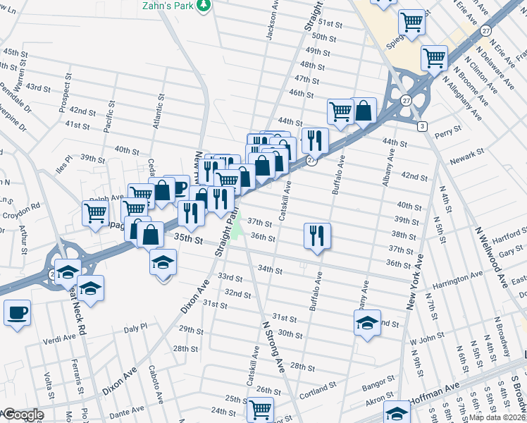 map of restaurants, bars, coffee shops, grocery stores, and more near 441 38th Street in Lindenhurst