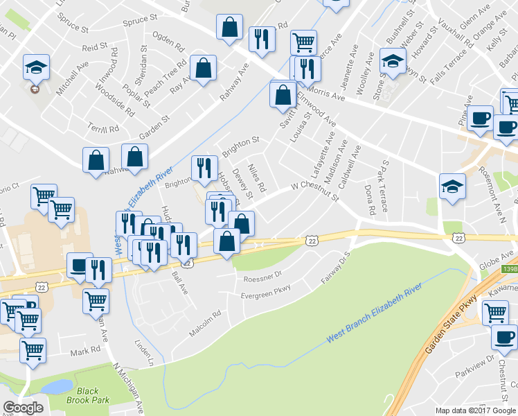 map of restaurants, bars, coffee shops, grocery stores, and more near 1118 West Chestnut Street in Union