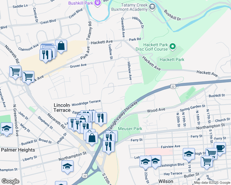 map of restaurants, bars, coffee shops, grocery stores, and more near 40 Hillside Court North in Easton