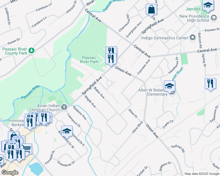 map of restaurants, bars, coffee shops, grocery stores, and more near 68 Arthurs Court in Berkeley Heights