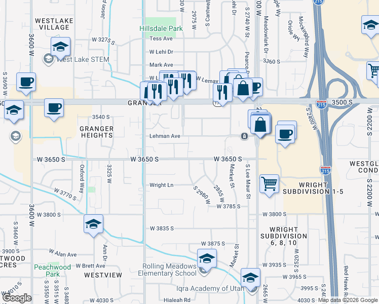 map of restaurants, bars, coffee shops, grocery stores, and more near 2970 West 3650 South in West Valley City
