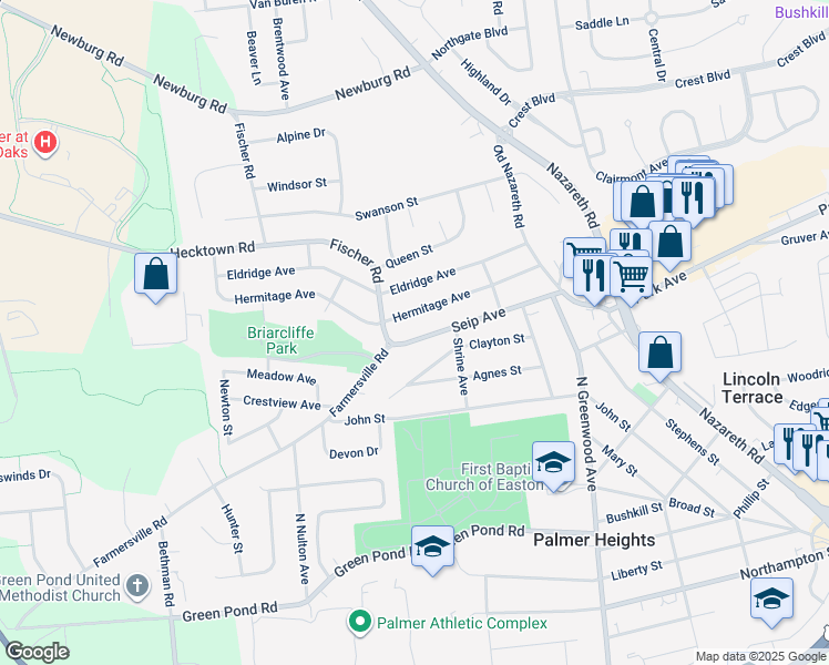 map of restaurants, bars, coffee shops, grocery stores, and more near 2670 Hermitage Avenue in Easton