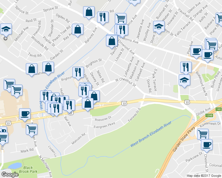 map of restaurants, bars, coffee shops, grocery stores, and more near 776 Lafayette Avenue in Union