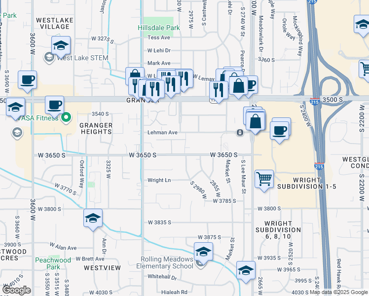 map of restaurants, bars, coffee shops, grocery stores, and more near 2970 Lancer Way in West Valley City