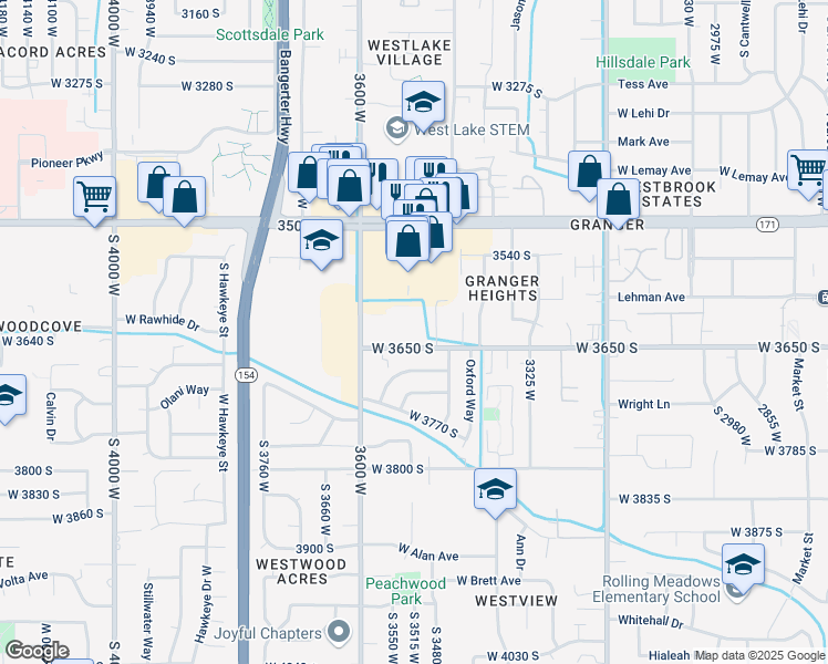 map of restaurants, bars, coffee shops, grocery stores, and more near 3500 West 3650 South in Salt Lake City