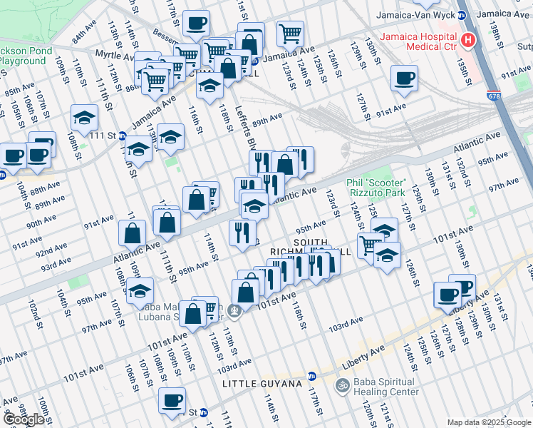 map of restaurants, bars, coffee shops, grocery stores, and more near in Queens