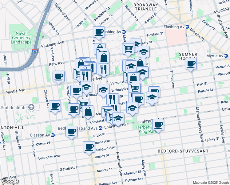 map of restaurants, bars, coffee shops, grocery stores, and more near in Brooklyn