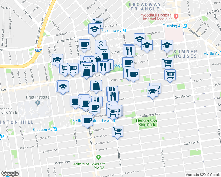 map of restaurants, bars, coffee shops, grocery stores, and more near in Brooklyn