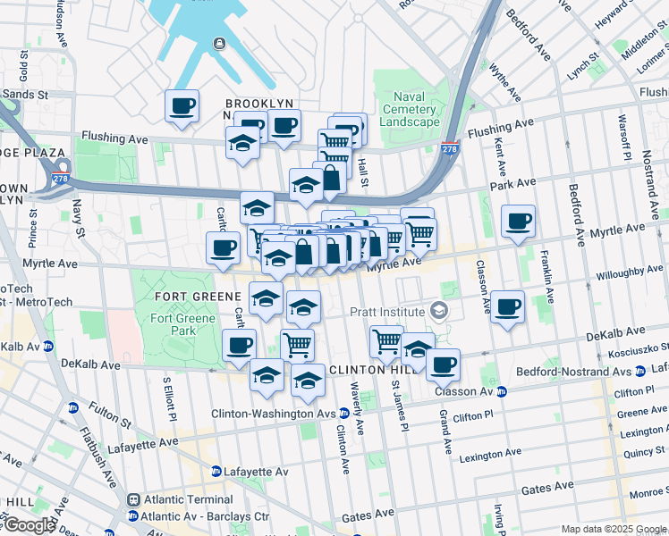 map of restaurants, bars, coffee shops, grocery stores, and more near in Brooklyn