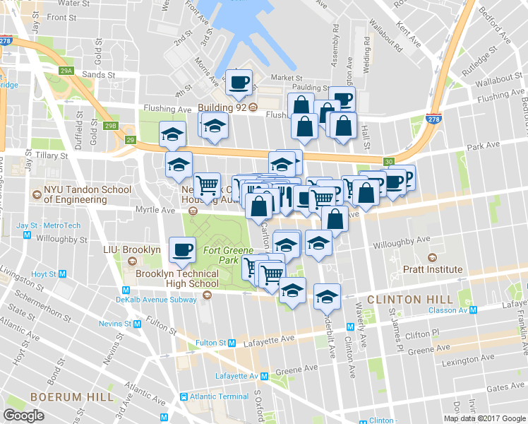 map of restaurants, bars, coffee shops, grocery stores, and more near in Brooklyn