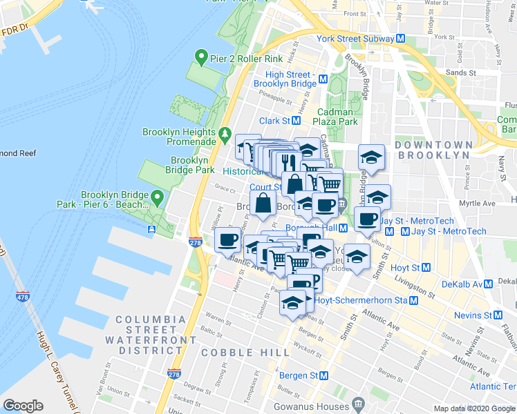 map of restaurants, bars, coffee shops, grocery stores, and more near in Brooklyn
