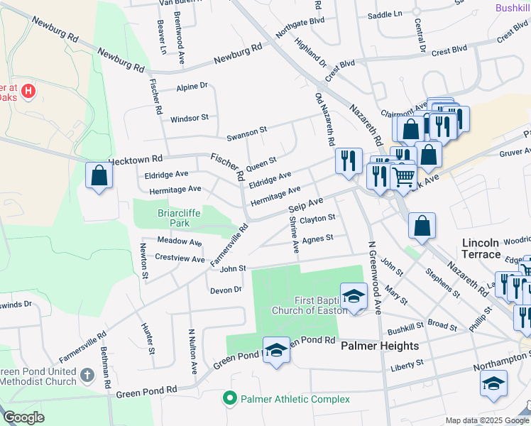 map of restaurants, bars, coffee shops, grocery stores, and more near 2670 Hermitage Avenue in Easton
