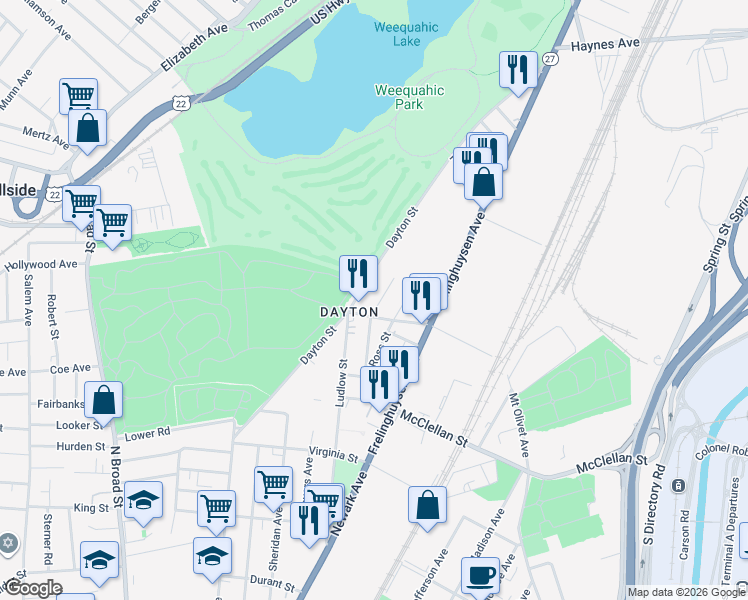map of restaurants, bars, coffee shops, grocery stores, and more near 29 Hanford Street in Newark
