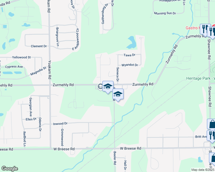 map of restaurants, bars, coffee shops, grocery stores, and more near 3333 Zurmehly Rd in Lima