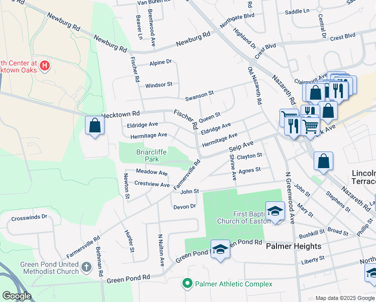 map of restaurants, bars, coffee shops, grocery stores, and more near 2820 Hermitage Avenue in Easton