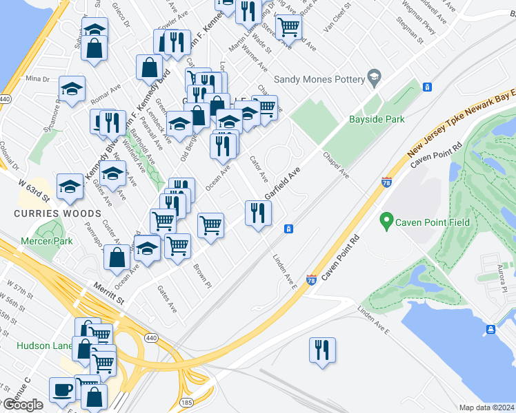map of restaurants, bars, coffee shops, grocery stores, and more near 292 Garfield Avenue in Jersey City