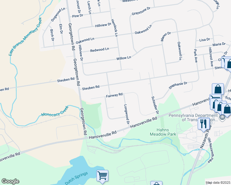 map of restaurants, bars, coffee shops, grocery stores, and more near 4630 Fairway Rd in Bethlehem