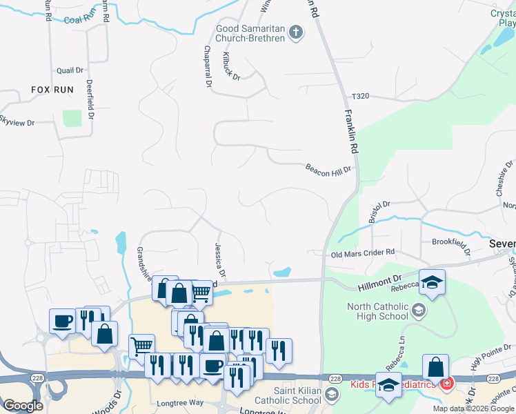 map of restaurants, bars, coffee shops, grocery stores, and more near 137 Hazelwood Drive in Cranberry Township