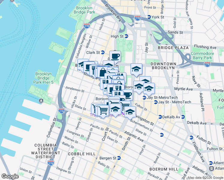 map of restaurants, bars, coffee shops, grocery stores, and more near in Brooklyn