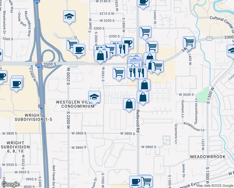 map of restaurants, bars, coffee shops, grocery stores, and more near 1860 West Homestead Farms Lane in West Valley City