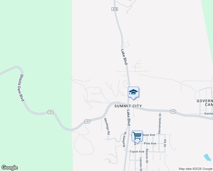map of restaurants, bars, coffee shops, grocery stores, and more near 13970 Duval Lane in Shasta Lake City