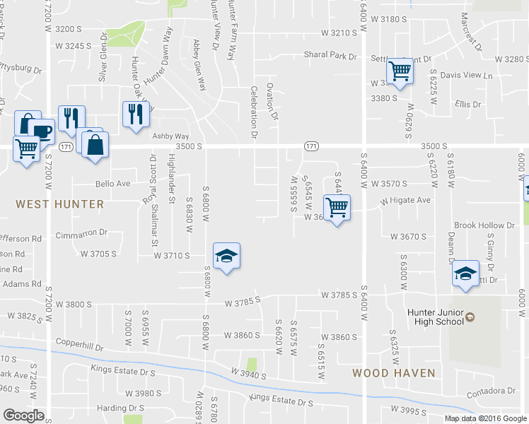 map of restaurants, bars, coffee shops, grocery stores, and more near 6654 Feulner Drive in West Valley City