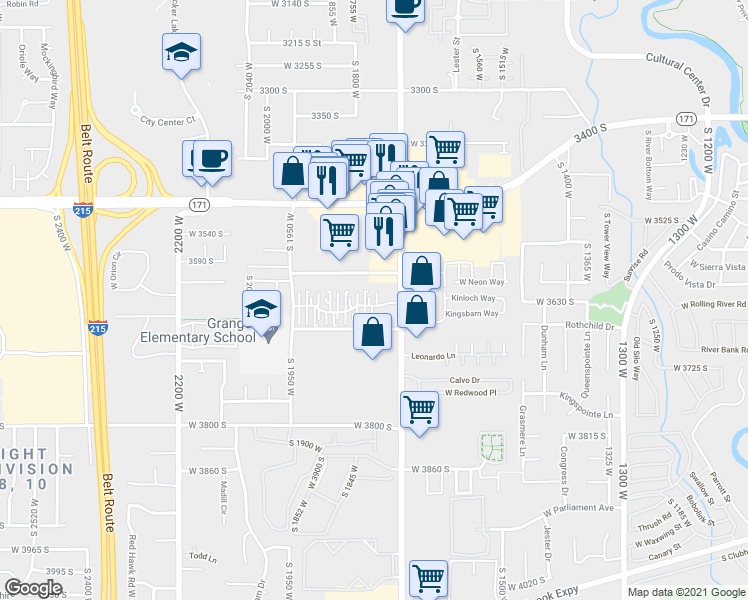 map of restaurants, bars, coffee shops, grocery stores, and more near 1772 West Homestead Farms Lane in West Valley City