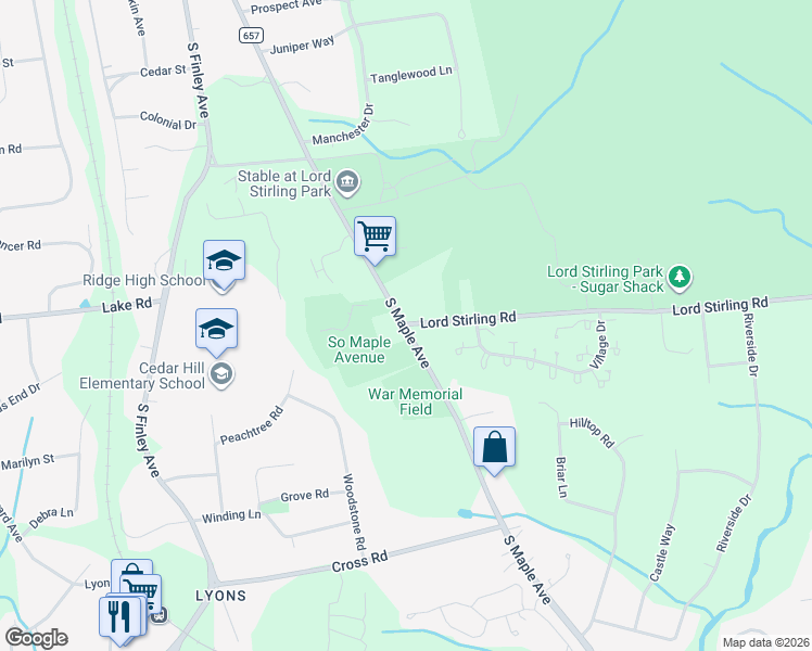 map of restaurants, bars, coffee shops, grocery stores, and more near 1 Lord Stirling Road in Bernards