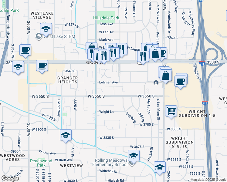 map of restaurants, bars, coffee shops, grocery stores, and more near 2970 Lancer Way in West Valley City