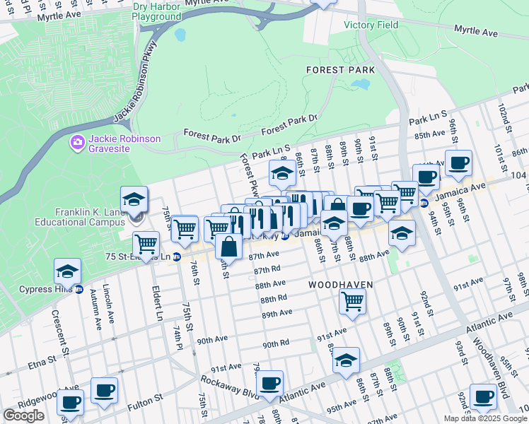 map of restaurants, bars, coffee shops, grocery stores, and more near in Queens