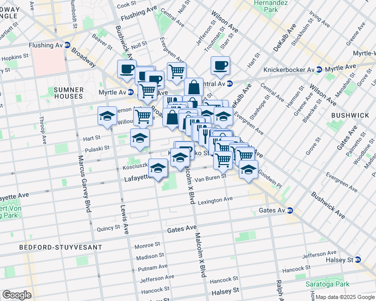 map of restaurants, bars, coffee shops, grocery stores, and more near in Brooklyn