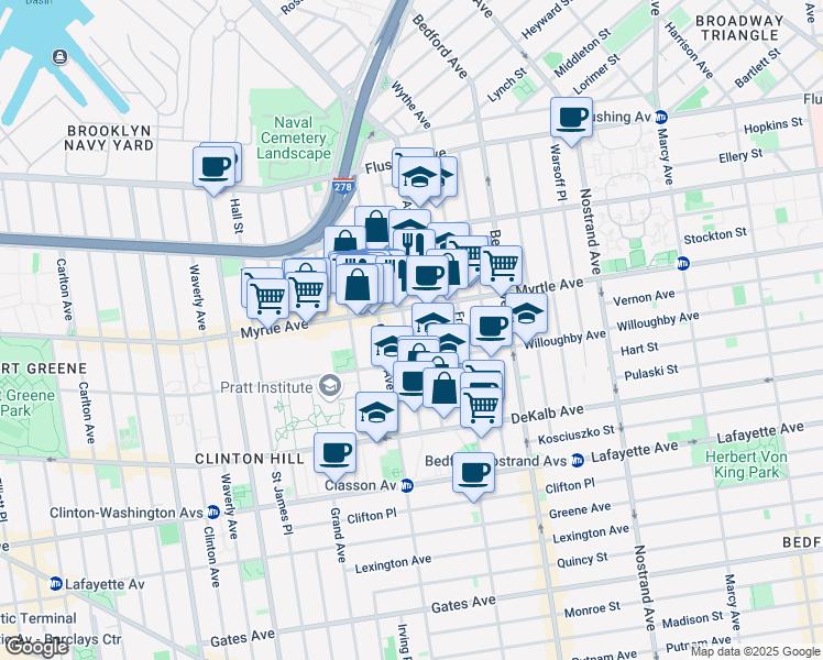 map of restaurants, bars, coffee shops, grocery stores, and more near in Brooklyn