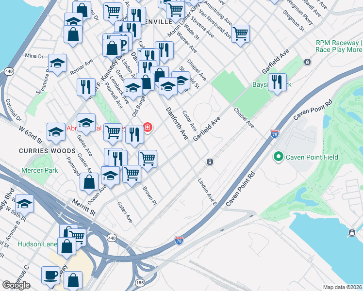 map of restaurants, bars, coffee shops, grocery stores, and more near 285 Garfield Avenue in Jersey City