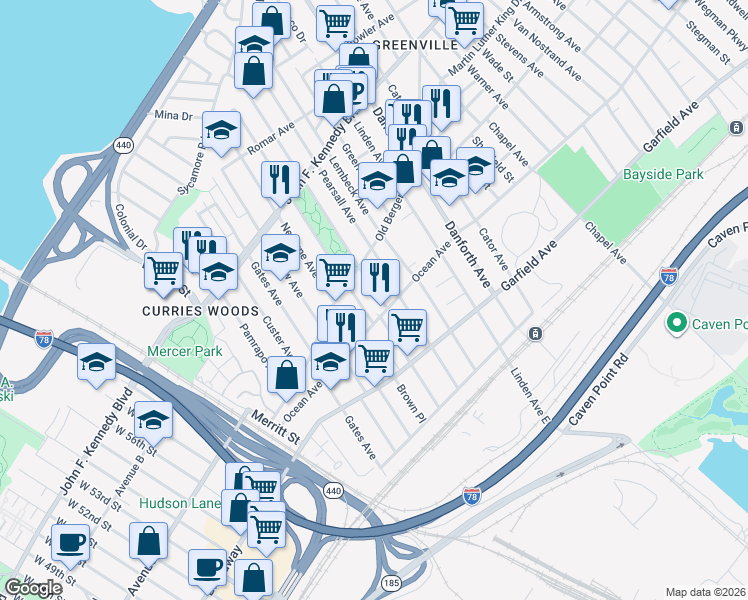 map of restaurants, bars, coffee shops, grocery stores, and more near in Jersey City