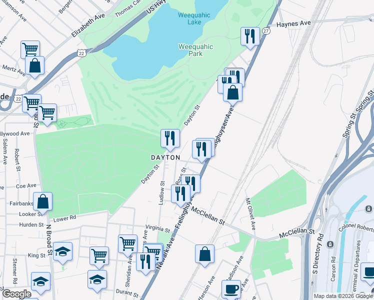 map of restaurants, bars, coffee shops, grocery stores, and more near 29 Hanford Street in Newark