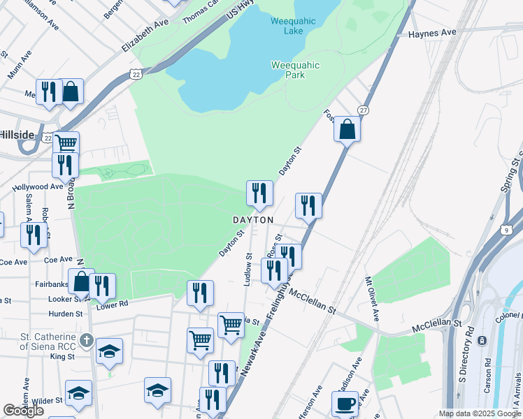 map of restaurants, bars, coffee shops, grocery stores, and more near in Newark