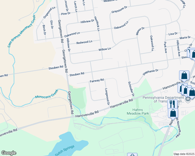 map of restaurants, bars, coffee shops, grocery stores, and more near 4630 Fairway Rd in Bethlehem