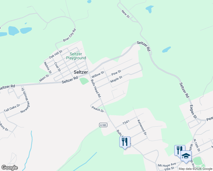 map of restaurants, bars, coffee shops, grocery stores, and more near 518 Maple Street in Pottsville
