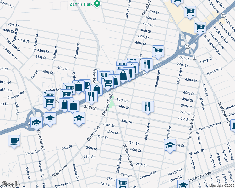 map of restaurants, bars, coffee shops, grocery stores, and more near 481 38th Street in Lindenhurst