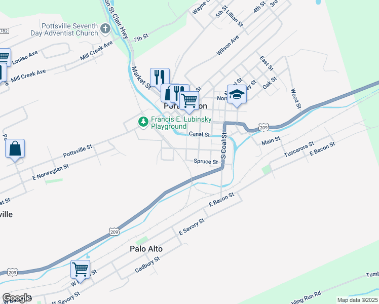 map of restaurants, bars, coffee shops, grocery stores, and more near 215 Jackson Street in Port Carbon