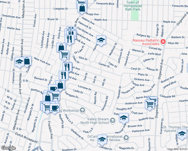 map of restaurants, bars, coffee shops, grocery stores, and more near 947 1st Avenue in Franklin Square