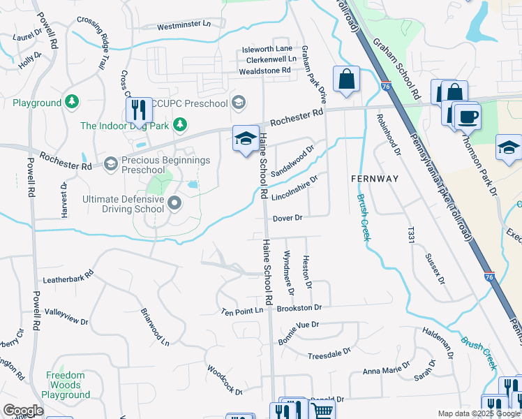 map of restaurants, bars, coffee shops, grocery stores, and more near 1536 Haine School Road in Cranberry Township
