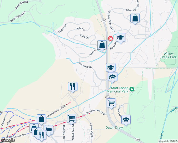 map of restaurants, bars, coffee shops, grocery stores, and more near 4170 Cooper Lane in Park City