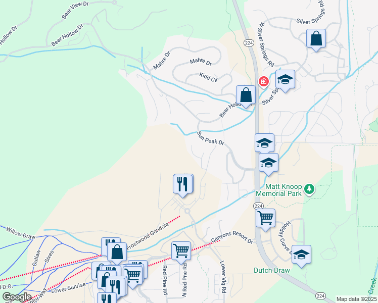 map of restaurants, bars, coffee shops, grocery stores, and more near 4347 Frost Haven Road in Park City