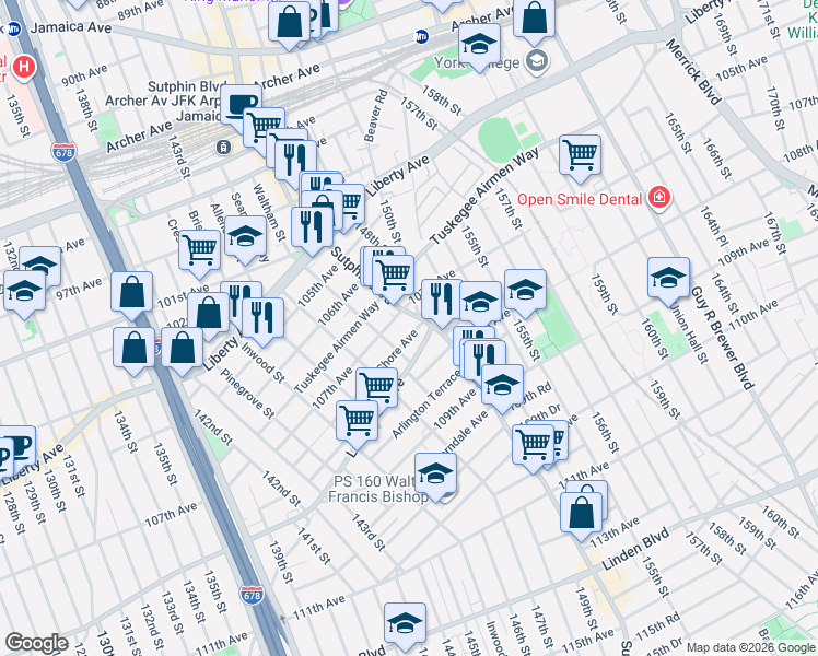 map of restaurants, bars, coffee shops, grocery stores, and more near 146-61 Shore Avenue in Queens